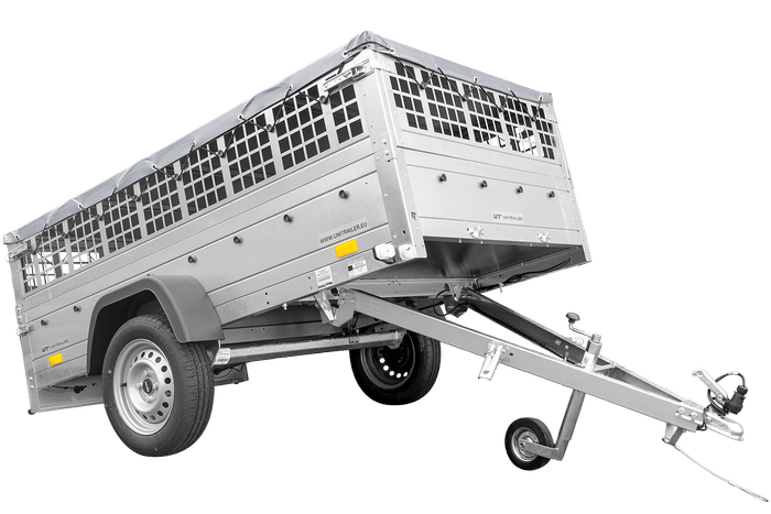 Reboque Grande Leve Garden Trailer 230 Kipp Com Roda De Apoio, Laterais Em Grade E Lona Baixa