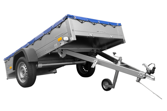 Reboque Leve Unitrailer Garden Trailer 230 Kipp Com Roda De Apoio E Lona Plana Azul