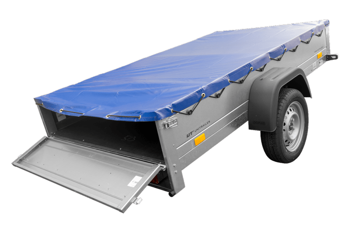 Reboque Leve Unitrailer Garden Trailer 230 Kipp Com Roda De Apoio E Lona Plana Azul - Image 3