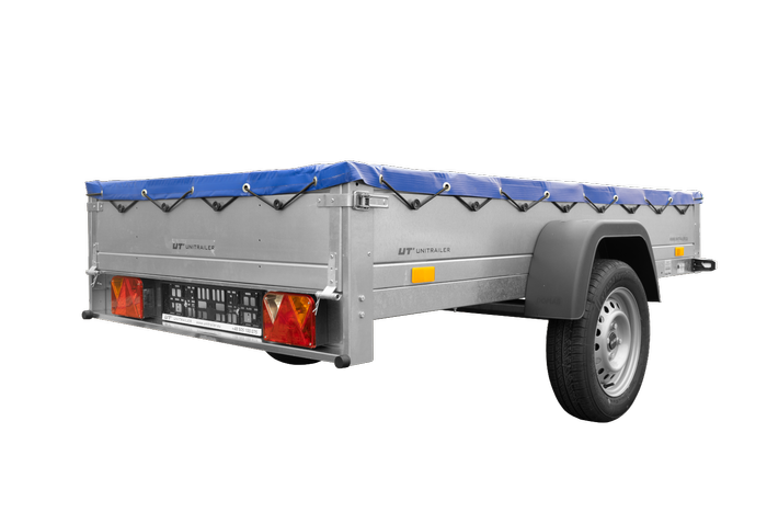 Reboque Leve Unitrailer Garden Trailer 230 Kipp Com Roda De Apoio E Lona Plana Azul - Image 4