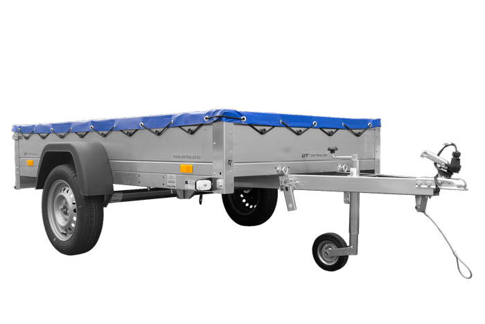 Reboque Leve Unitrailer Garden Trailer 230 Kipp Com Roda De Apoio E Lona Plana Azul - Image 5