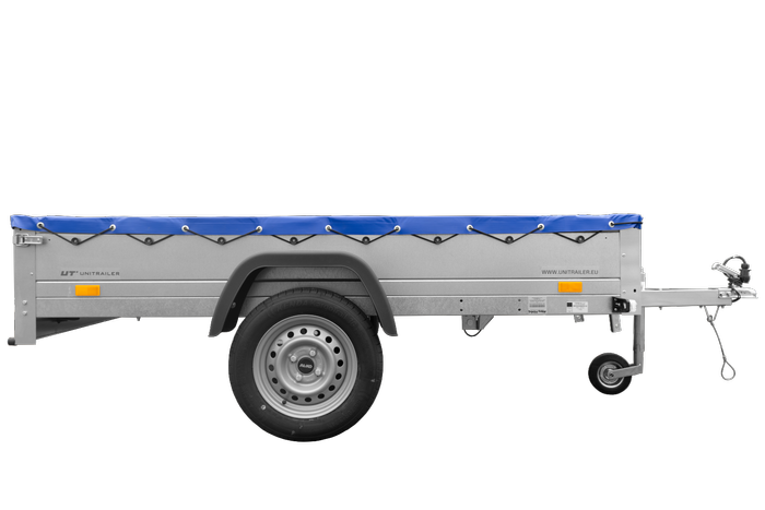 Reboque Leve Unitrailer Garden Trailer 230 Kipp Com Roda De Apoio E Lona Plana Azul - Image 6