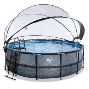 Piscina EXIT TOYS Redonda Ø488x122cm + Dômo – Bomba Areia + Escada – 8 Pessoas – 3 Cores